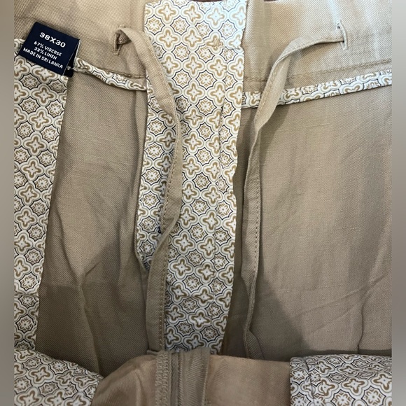Cremieux Men’s Linen Blend Pants Tan Flat Front 38x30 With Drawstring - Picture 4 of 7